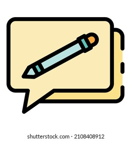 Icono de lápiz de mensajes. Mensaje de contorno vectorial color de icono plano aislado