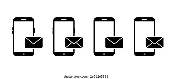 Message phone icon set. Email on cellphone screen sign symbol