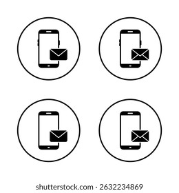 Message phone icon set on circle line. Email on cellphone screen sign symbol