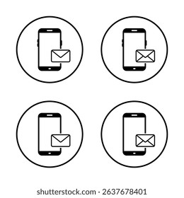 Message phone icon set on circle line. Envelope email on cellphone sign symbol