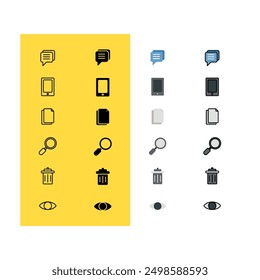 message, phone, new folder, search, trash, see, Web and App Icon Set
