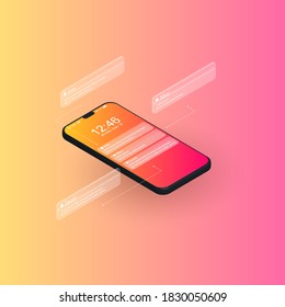 Message in phone template design. Modern vector illustration concept of web page design for mobile development. Easy to edit and customize.