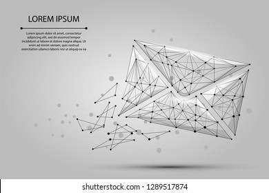 Message. Polygonal wireframe mesh envelope from dots and lines. Low poly Mail, Letter, email or other concept vector illustration