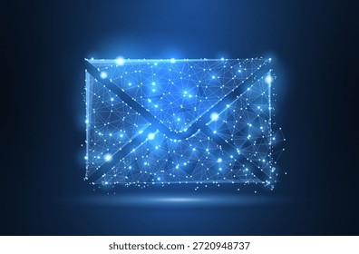 Mensagem. A malha de arames poligonais se parece com a constelação no céu noturno azul escuro com pontos e estrelas. Correio, carta, e-mail ou outra ilustração conceitual ou plano de fundo