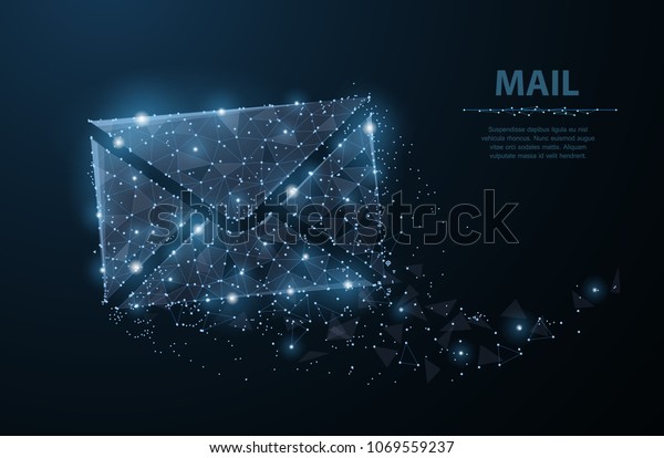 メッセージ 暗い青の夜空に点と星を持つ星座のようなポリゴンワイヤフレームメッシュ メール レター メール その他のコンセプトイラストや背景 のベクター画像素材 ロイヤリティフリー