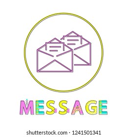 Message post mails in opened envelopes. Information written on paper postal correspondence icon in circle with colorful text fonts isolated on vector