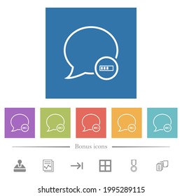 Message processing flat white icons in square backgrounds. 6 bonus icons included.