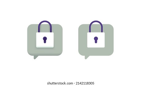 message protection and security, chat privacy. technology, security, service, antivirus. password locked. symbols and icons. 3d and simple flat cartoon illustration. concept design. elements, ui