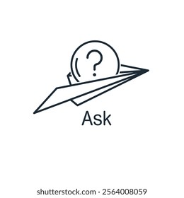 Message with question. Ask help sign.  Vector linear icon isolated on white background.