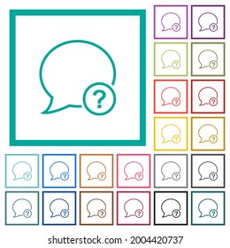 Message question outline flat color icons with quadrant frames on white background