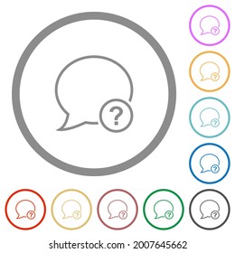 Message question outline flat color icons in round outlines on white background