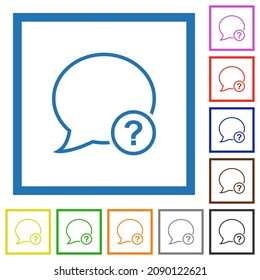 Message question outline flat color icons in square frames on white background
