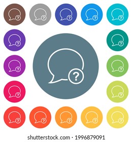 Message question outline flat white icons on round color backgrounds. 17 background color variations are included.