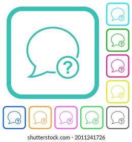 Message question outline vivid colored flat icons in curved borders on white background