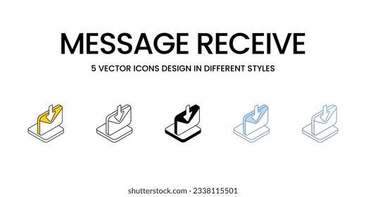 Message Receive Icon Design in Five style with Editable Stroke. Line, Solid, Flat Line, Duo Tone Color, and Color Gradient Line. Suitable for Web Page, Mobile App, UI, UX and GUI design.