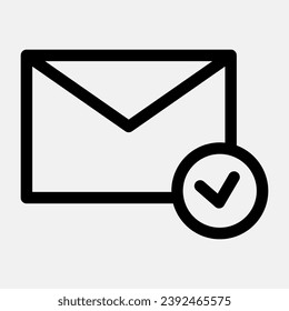 Message received icon design black outline on white background suitable for displays, mobile applications, websites and graphic designers