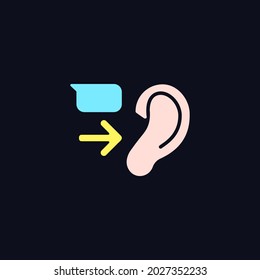 Message receiver RGB color icon for dark theme. Communication process. Transmitting words. Empathy skills. Isolated vector illustration on night mode background. Simple filled line drawing on black