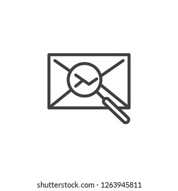 Message search outline icon. linear style sign for mobile concept and web design. email envelope and magnifier simple line vector icon. Symbol, logo illustration. Pixel perfect vector graphics