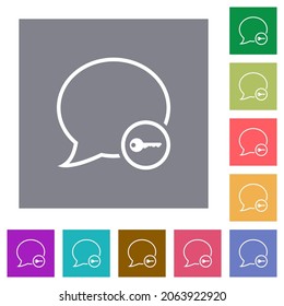 Message secure outline flat icons on simple color square backgrounds