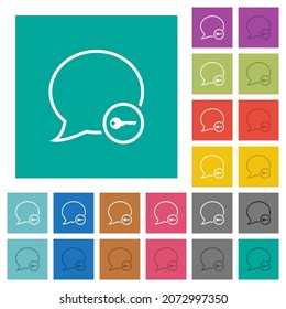 Message secure outline multi colored flat icons on plain square backgrounds. Included white and darker icon variations for hover or active effects.
