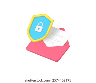 Message security email safe service antivirus system 3d icon realistic vector illustration. Media information protection communication encryption anti spam electronic mail letter envelope protect