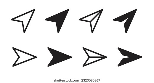 Message send icon set. Direct message or dm vector symbol. Send post or mail or email arrow icon. Black paper plane line button set.
