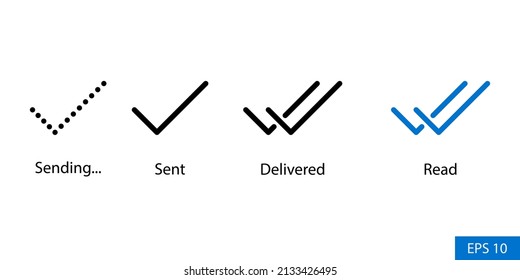 Message Sending, Sent, Delivered and Read tick vector icons in line style design for website design, app, UI, isolated on white background. Editable stroke. EPS 10 vector illustration.