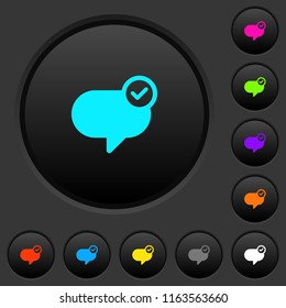 Message sent dark push buttons with vivid color icons on dark grey background