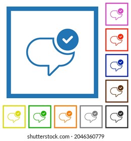 Message sent flat color icons in square frames on white background