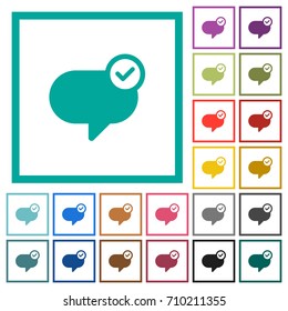 Message sent flat color icons with quadrant frames on white background