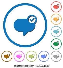 Message sent flat color vector icons with shadows in round outlines on white background