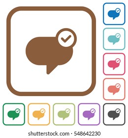 Message sent simple icons in color rounded square frames on white background