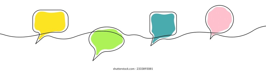 Message set icon line continuous drawing vector. One line Color hint bubble icon vector background. Tooltip icon. Continuous outline of a Notification speech balloon icon.