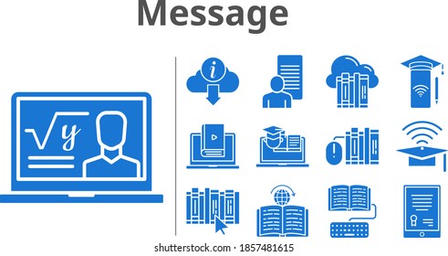 message set. included study, smartphone, homework, learn, book, learning, training, cloud, tablet, professor, books, cap, information icons. filled styles.
