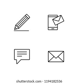 message set outline icons collection sms envelope pencil line icon