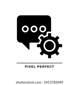 Message settings black glyph icon. Messenger app configurations. Personalize digital interaction. Chat bubble and gear. Silhouette symbol on white space. Solid pictogram. Vector isolated illustration