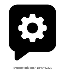 Message settings icon, gear inside speech bubble 