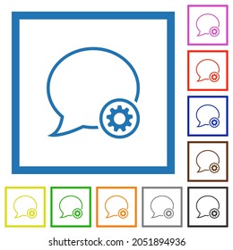 Configuración del mensaje esboza iconos de color plano en marcos cuadrados en fondo blanco
