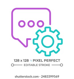 Message settings two color line icon. Messenger configurations. Personalize interaction. Chat bubble and gear bicolor outline symbol. Duotone linear pictogram. Isolated illustration. Editable stroke