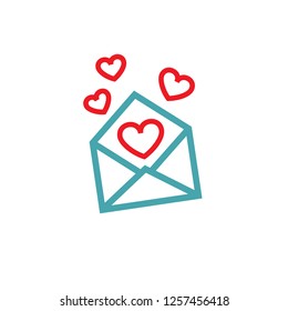 In the message several hearts. Set of vector icons. The love message in the letter. Flat design.