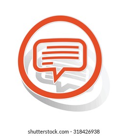 Message sign sticker, orange circle with image inside, on white background