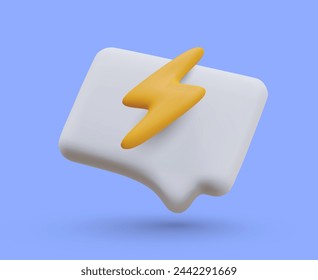 Message sign with yellow lightning. Comment vector symbol. Urgent message concept