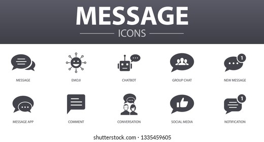 message simple concept icons set. Contains such icons as emoji, chatbot, group chat, message app and more, can be used for web, logo, UI/UX