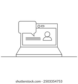 Mensaje arte de una sola línea, dibujo continuo de una línea de Arte vectorial de contorno aislado 

