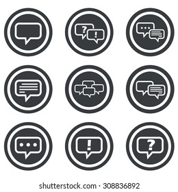 Message sings set, nine icons, on dark circles, isolated on white