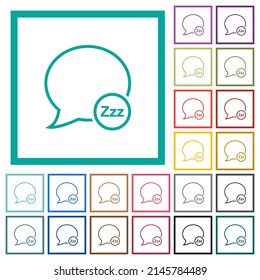 Message sleep outline flat color icons with quadrant frames on white background