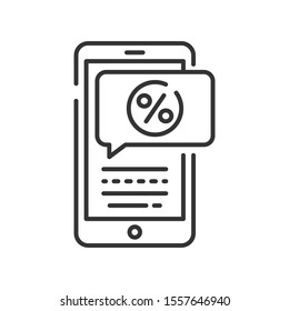 Message in smartphone line black icon. Special offer. Advertising vector pictogram. Email marketing sign. Symbol for web page, app, promo.
