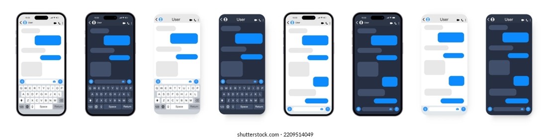 Mensaje smartphone. Smartphone realista con aplicación de mensajería. Burbujas de plantillas de sms para chat SmartPhone. Marco de texto SMS. Ilustración vectorial.