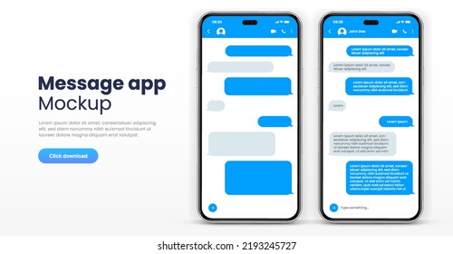 Message smartphone template. Mobile chatting sms app template bubbles. Message bubbles chat on smartphone icons. Phone chatting sms template bubbles. Isolated smartphone