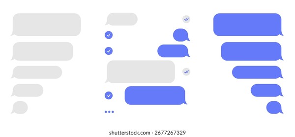 Message smartphone template. Mobile chatting sms app template bubbles. Message bubbles, record bubble, chat on smartphone icons. Phone chatting sms template bubbles.